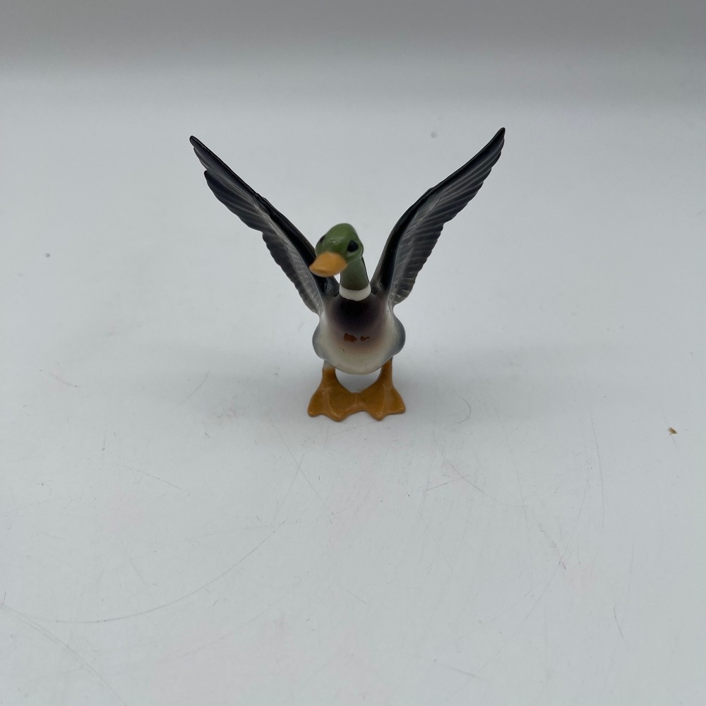 Vintage Mallard Duck Figurine Wings Spread Green Head Drake Miniature Wildlife